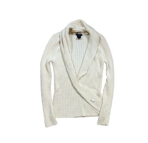 Gant Women's Ribbed Shawl Sweater Creamy Beige Small Mercerized Merino Wool Top - Picture 1 of 7