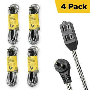 12 Fuß Verlängerungskabel mit 3 Steckdosen Flachstecker Verlängerung Netzkabel, 4er-Pack - Bild 1 von 6