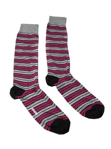 Missoni GM00CMU5685 0002 Gray/Fuschia Striped Calf Length Socks - Picture 1 of 3