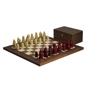 Isle of Lewis Chess Set With II Ivory & Red Resin Chess Pieces 3.5 Inch and Waln - Picture 1 of 9
