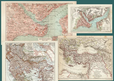 奥斯曼帝国、土耳其、君士坦丁堡,4 张古董地图 1895 - 98 — 第 1/4 张图片