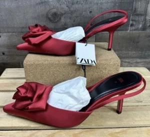 Zara Red Rose Along Back Heels - Picture 1 of 2