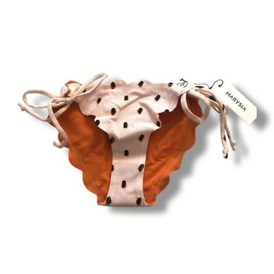 Marysia Swim Mott Scalloped Tie Side Bikini Bottom Pink Black Dots NWT Size XS - Image 1 of 4