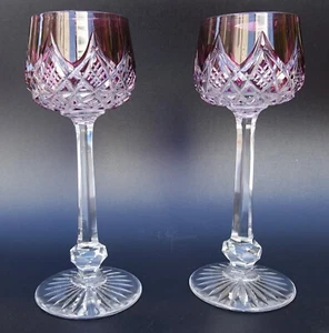 PAIR FRENCH Baccarat COLBERT Purple Cut Crystal Hoock Wine Glass - Picture 1 of 10