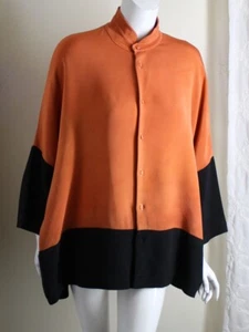 as is Eskandar Sz 1 Orange Heavy Silk Flowing 32" Long Tunic Blouse Shirt Top - Picture 1 of 15