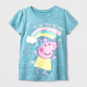 NWT 2T Peppa Pigs Toddler Girls Blue Follow Your Dreams Tee Rainbow Glitter T-Sh - Picture 1 of 1
