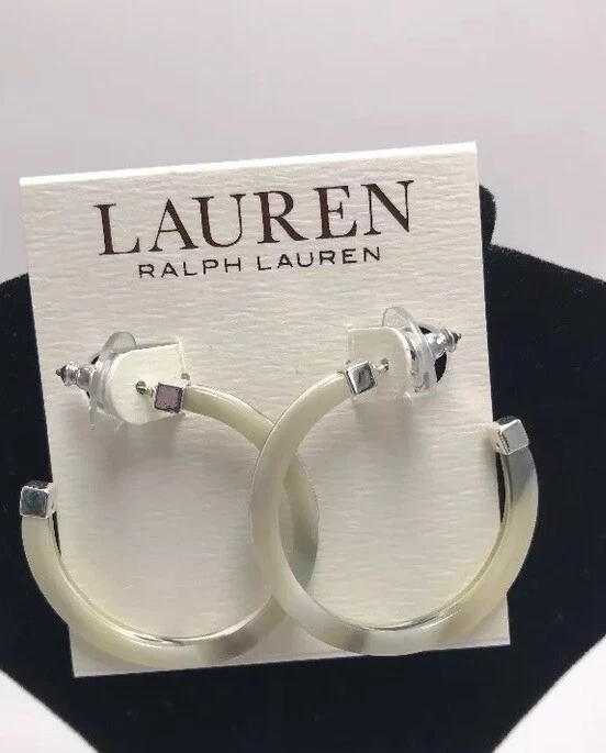 Pendientes de aro abiertos Lauren Ralph Lauren tono plata y cuerno $35 JL5 Foto 1 de 4