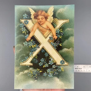 Clapsaddle X Buchstabe Vintage Vergissmeinnicht Alphabet viktorianischer Cherub Engel Postkarte - Bild 1 von 3
