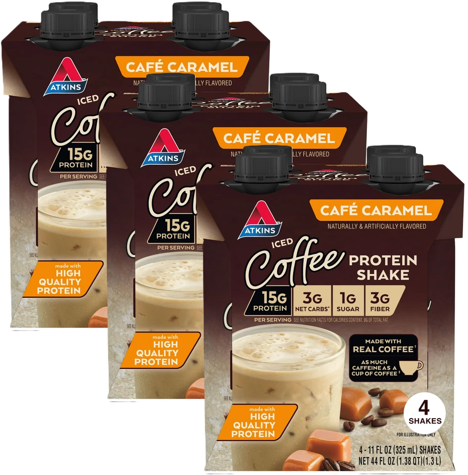 Shake de proteína Atkins Café caramelo sabor café gelado, sem glúten, 12 unidades - Imagem 1 de 1