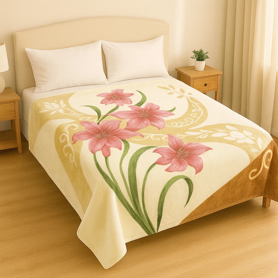 Чрезвычайно мягкий и теплый королева размер плюшевое одеяло, красивые розовые цветы - Изображение 1 из 3