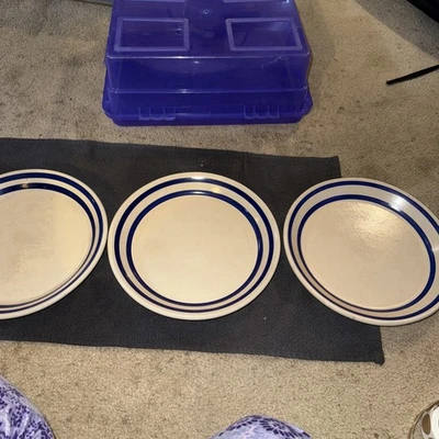 Juego de 3 platos de cena Robinson Ransbottom Williamsburg a rayas azules, 10 1/2", Foto 1 de 4