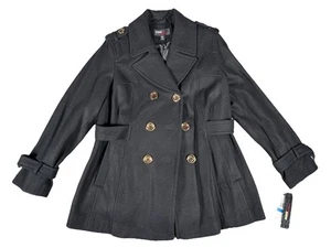 Cinturón gabardina Miss Sixty XL negro lana doble pecho botones de colección nuevo con etiquetas - Imagen 1 de 5