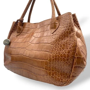 Borsa FURLA tote bag borsetta stampa coccodrillo pelle marrone donna USATA DAL GIAPPONE - Foto 1 di 11