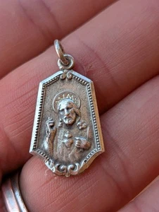 Vintage Catholic Sacred Heart Jesus Sterling Silver Religious Medal - Afbeelding 1 van 3