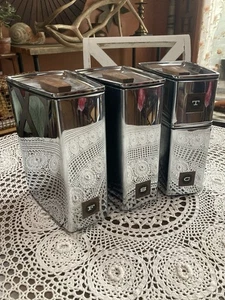 Lincoln BeautyWare Chrome Canister Set of 4 Sugar, Flour, Coffee, Tea - Picture 1 of 7