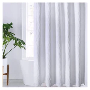 White Cotton Shower Curtain 72x72" Textured Cloth Thick Fabric Machine Washable - Picture 1 of 8