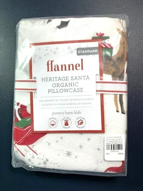 Pottery Barn Kids HERITAGE SANTA flannel standard pillowcase NEW