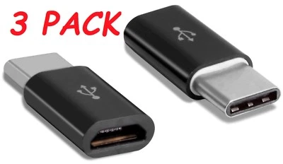 MICRO USB to USB-C TYPE C MALE BLACK ADAPTOR CONVERTER FOR SAMSUNG S20 S21 3pcs - Image 1 of 4