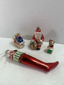 VTG Blown glass ornaments mixed lot 4 BK sleigh ~SCF stocking ~HMK elf ~Santa - Picture 1 of 17