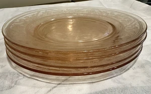 Pink Cloverleaf Depression Glass Luncheon Plates 8” Hazel Atlas Vintage Set of 4 - Picture 1 of 11