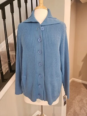 Relativity Woman – Lakeside Blue Ribbed Cardigan Sweater (Size 1X) - Image 1 of 4