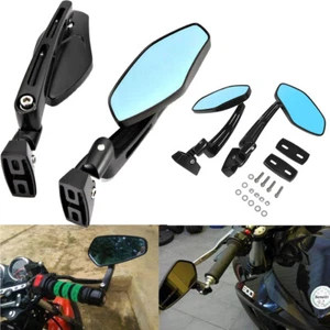 Pair Motorcycle Rear View Side Mirrors Black Smoke Blue For Honda Yamaha Suzuki - Picture 1 of 12