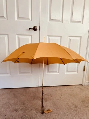 RARO ANTIGUO PK Polan Katz Nylon Paraguas Sombrilla Dorado Latón Mango Borla Foto 1 de 4