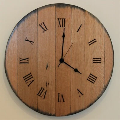 Handmade Rustic Oak Barrel Top Clock - Laser Engraved Roman Numerals  - Image 1 of 3