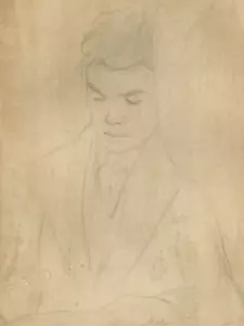 Antique Pencil Drawing Original Men Reading, Portrait - Picture 1 of 6