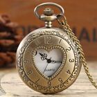 Retro Hollow Heart White Dial Quartz Pocket Watch Necklace Chain Vintage Gifts