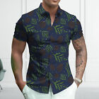 Men Tops Breathable Cardigan Easy to Match Leaf Print Summer Tops Short Sleeves