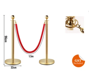 2 Gold Queue Barriers Stand Post 1 VELVET Rope Crowd Control Bollards Stanchion - Picture 1 of 3