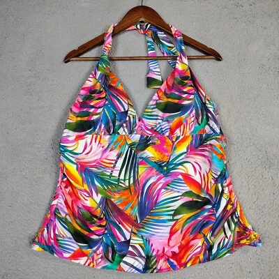 Top de natación Lauren Ralph Lauren Tankini para mujer 20W rosa azul estampado tropical playa Foto 1 de 4