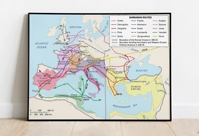 Routes of the Barbarian Invasions of Europe Map Germanic Peoples Poster Print - Image 1 of 4