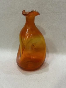 Vintage Retro MCM Orange Tangerine Blenko Pinched Decanter - Missing Lid Topper - Picture 1 of 5