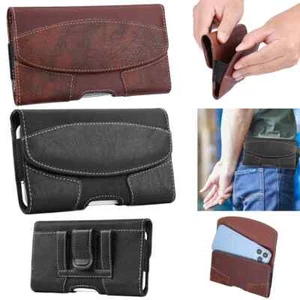 Universal phone belt clip pouch bag genuine leather holster case double layer - Picture 1 of 17