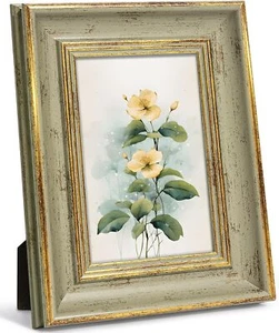 Afuly 4x6 Picture Frame Antique Vintage Gold Sage Green Single Photo Frame for - Picture 1 of 9