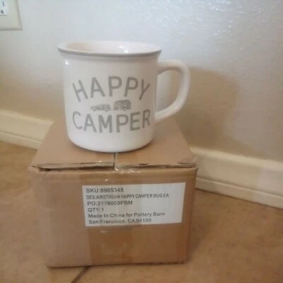 RARO NUEVO Pottery Barn Airstream Collection Happy Camper Taza de gres Taza de café Foto 1 de 4
