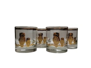 Vier Culver Glas Vintage MCM Eule Lowball Whiskey Glas 22K Gold Barware Mod Bar - Bild 1 von 6