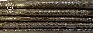 OLIVE ARMY GREEN SNAKE SHINY PRINT on Lambskin leather 5 skins 22sqf 0.5mm B5100 - Picture 1 of 7