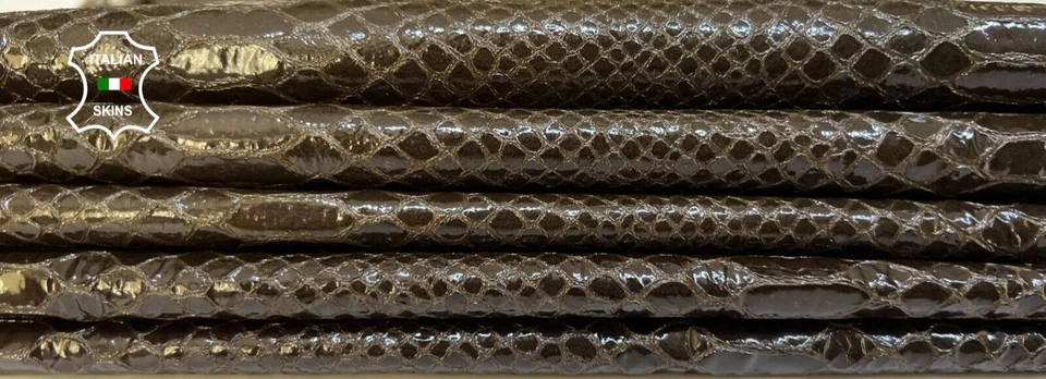 OLIVE ARMY GREEN SNAKE SHINY PRINT on Lambskin leather 5 skins 22sqf 0.5mm B5100 - Image 1 of 4