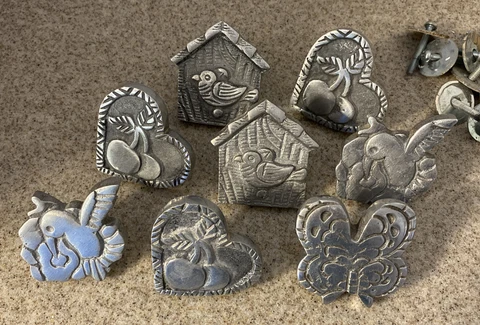 8 Cute Pewter Door Drawer Cabinet Knob Pull Handle Butterfly Birds Cherry Home Cover