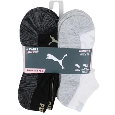 Puma Mujer 6 Pares Corte Bajo Estilo Deportivo Talla 9-11 Blanco Gris Negro Foto 1 de 2