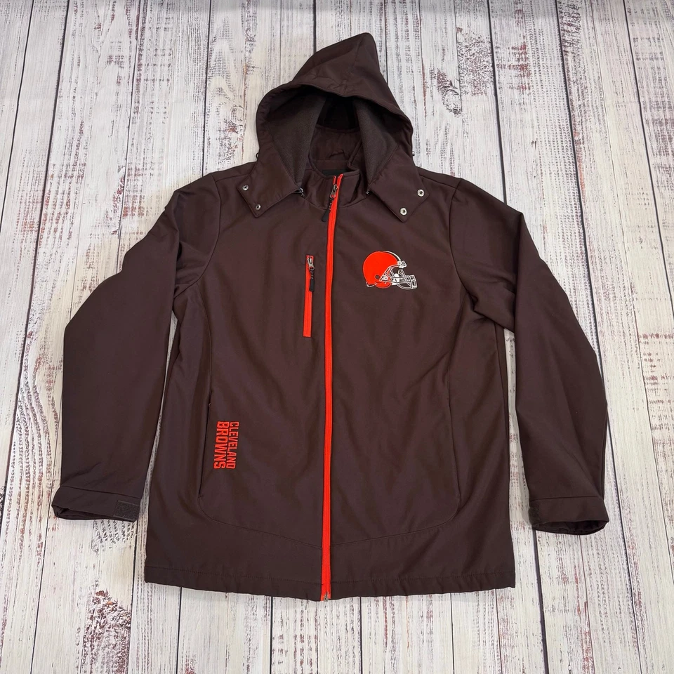 Chaqueta con Capucha Resistente al Agua Cleveland Browns Para Hombres L Marrón Forrada de Vellón NFL Cremallera Foto 1 de 4