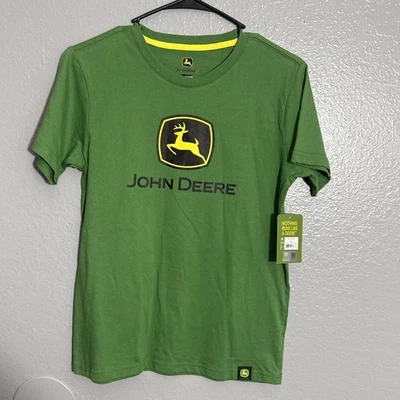BOYS SHORT SLEEVE JOHN DEERE LOGO GREEN PULLOVER T-SHIRT TEE SIZE XL 14/ 16 NEW - Image 1 of 4