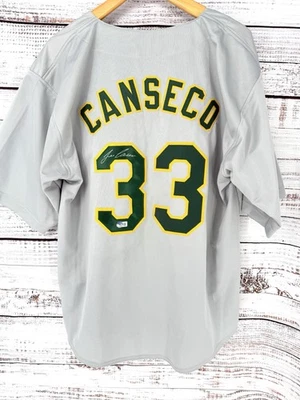 Autographed/Signed JOSE CANSECO Oakland Grey Baseball Jersey Beckett COA Auto XL - Image 1 of 4