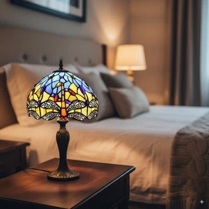 Table Lamp Tiffany Dragonfly Style Handmade 10 inch Stained Glass Multicolor UK - Picture 1 of 16