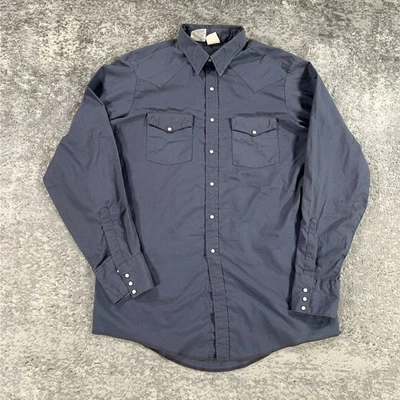 VTG Western Frontier Shirt Mens Large Tall Grey Blue Long Sleeve Pearl Snap USA - Image 1 of 4