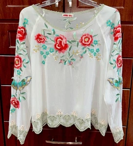 🌺 Beautiful Johnny Was S Reena Floral Embroidered Top EUC - Picture 1 of 10