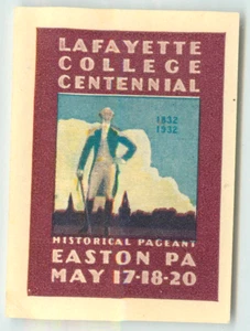 Lafayette College ~ Easton PA ~ großartige Plakatmarke zum 100-jährigen Jubiläum, 1932 - Bild 1 von 2